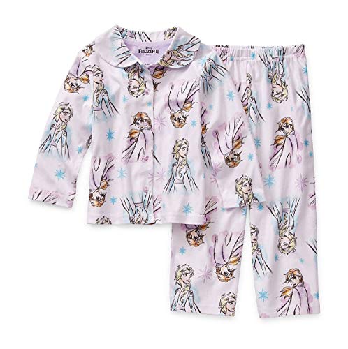Frozen II Girl's Anna and Elsa Print White Flannel Coat Pajama Set