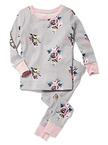 Toddler Girl's Gray and Rose Floral Cotton Pajama Set