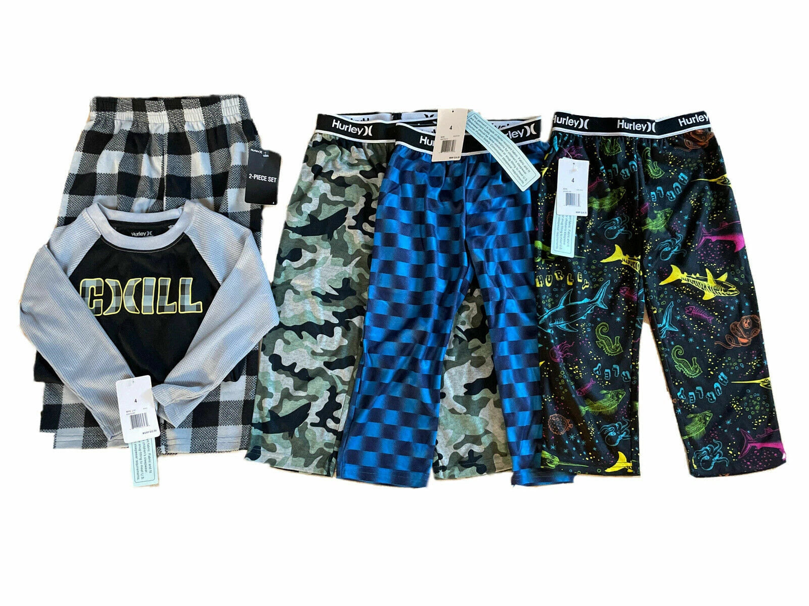 HURLEY  Boys Flannel Sleepwear Pants or Long Sleeve 2-PC Sets Sizes 4-12  *NWT*