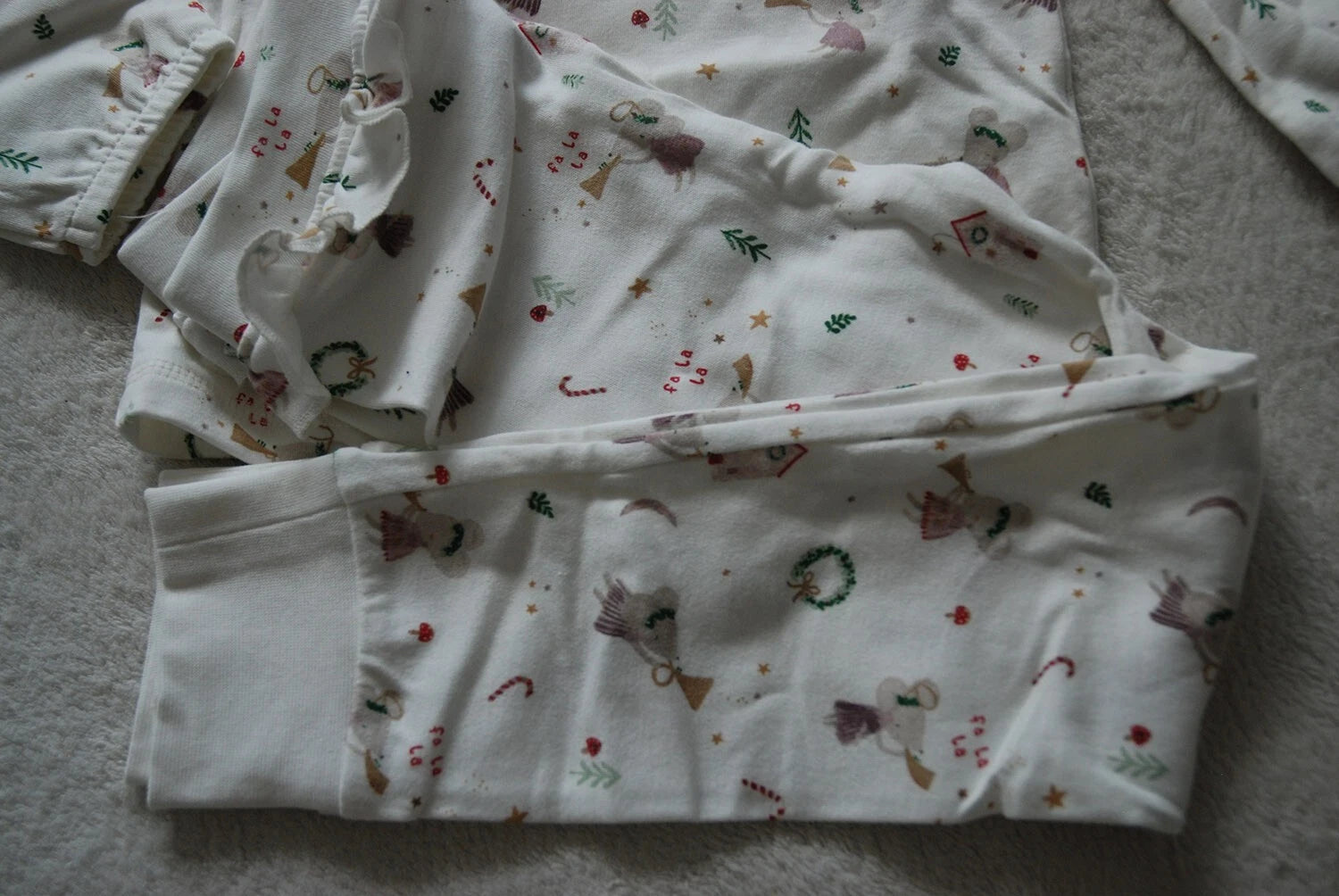 Kids 2PCS Pyjamas Set Cute Christmas Fairy Mouse Playing Trumpet 100% Cotton