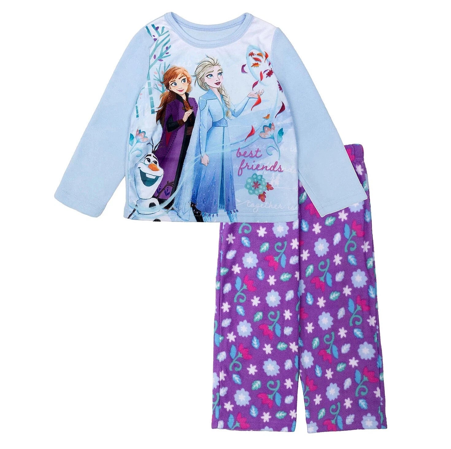 Disney Frozen Girl's Anna, Elsa and Olaf Best Friends Fleece Pajama Set