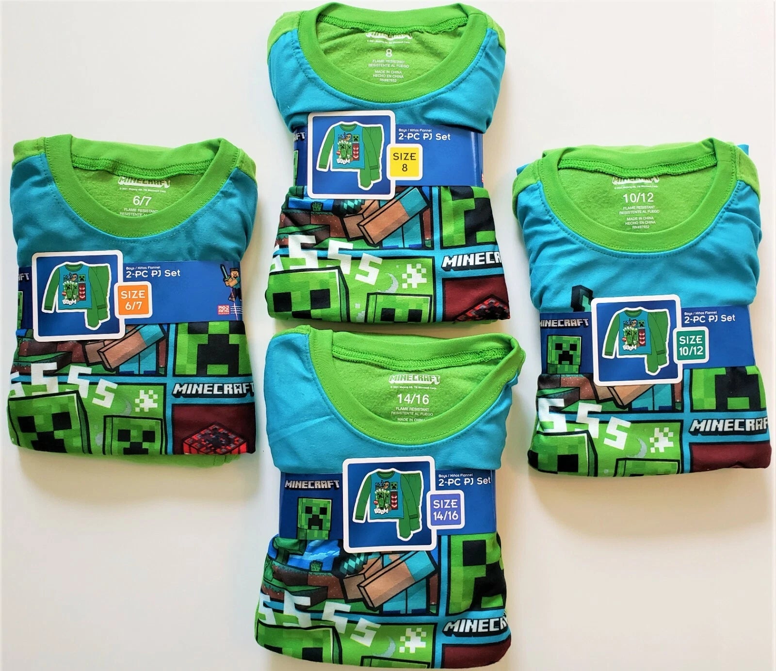NEW MINECRAFT BOYS SIZE 6/7, 8, 10/12, 14/16 PAJAMAS FLANNEL 2-PIECE PJ'S NWT