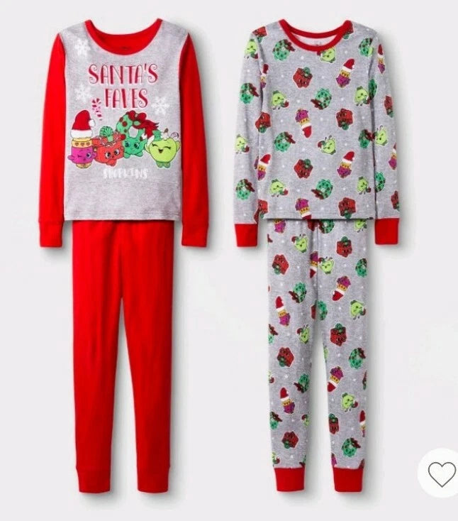 Girls Christmas Pajamas SHOPKINS  Size 4 -Set of 2-Cotton NEW