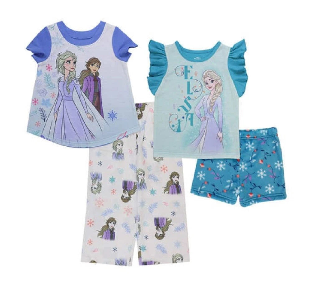 Disney Frozen Girls 4 Piece Pajama Set Blue