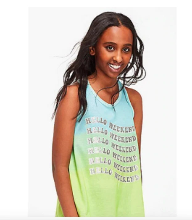 *NWT* JUSTICE GIRLS SIZE 8 HELLO WEEKEND GREEN BLUE OMBRE TOP N SHORTS PAJAMAS