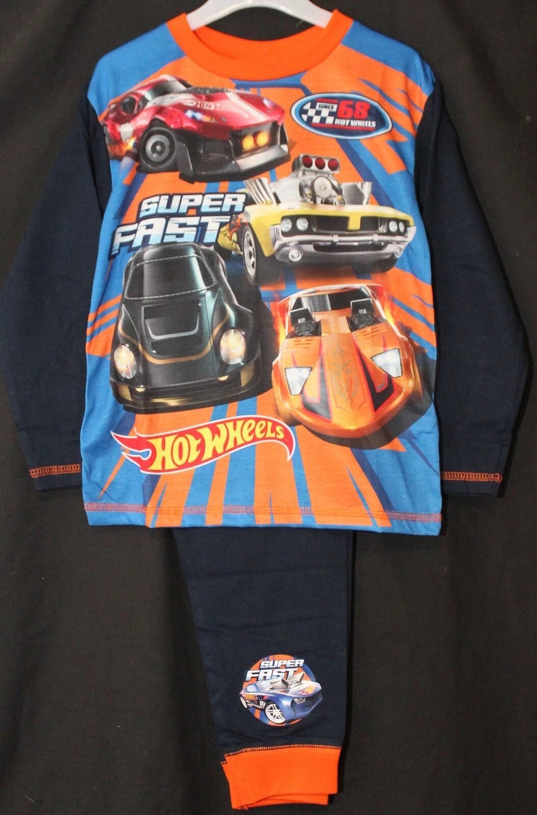 HOT WHEELS Boy's Pyjamas /Navy Blue SUPER FAST Cars PJs -Sizes 4-10 Years