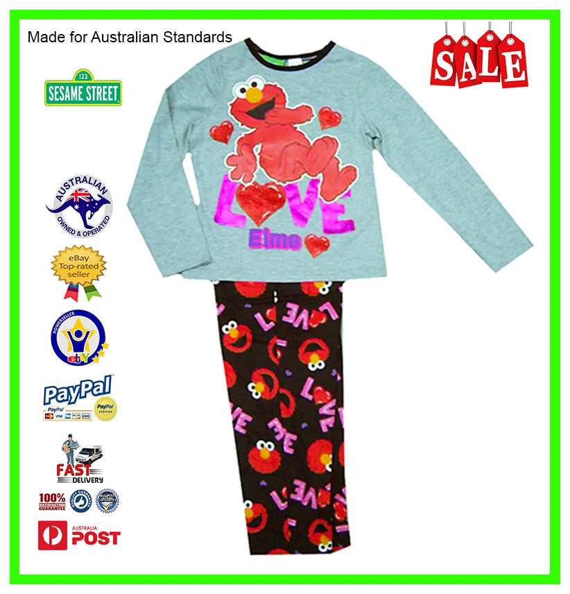 GENUINE AUS QLTY Teen Girls Kids Sesame Street Elmo Pyjamas PJ's Set Size-SALE