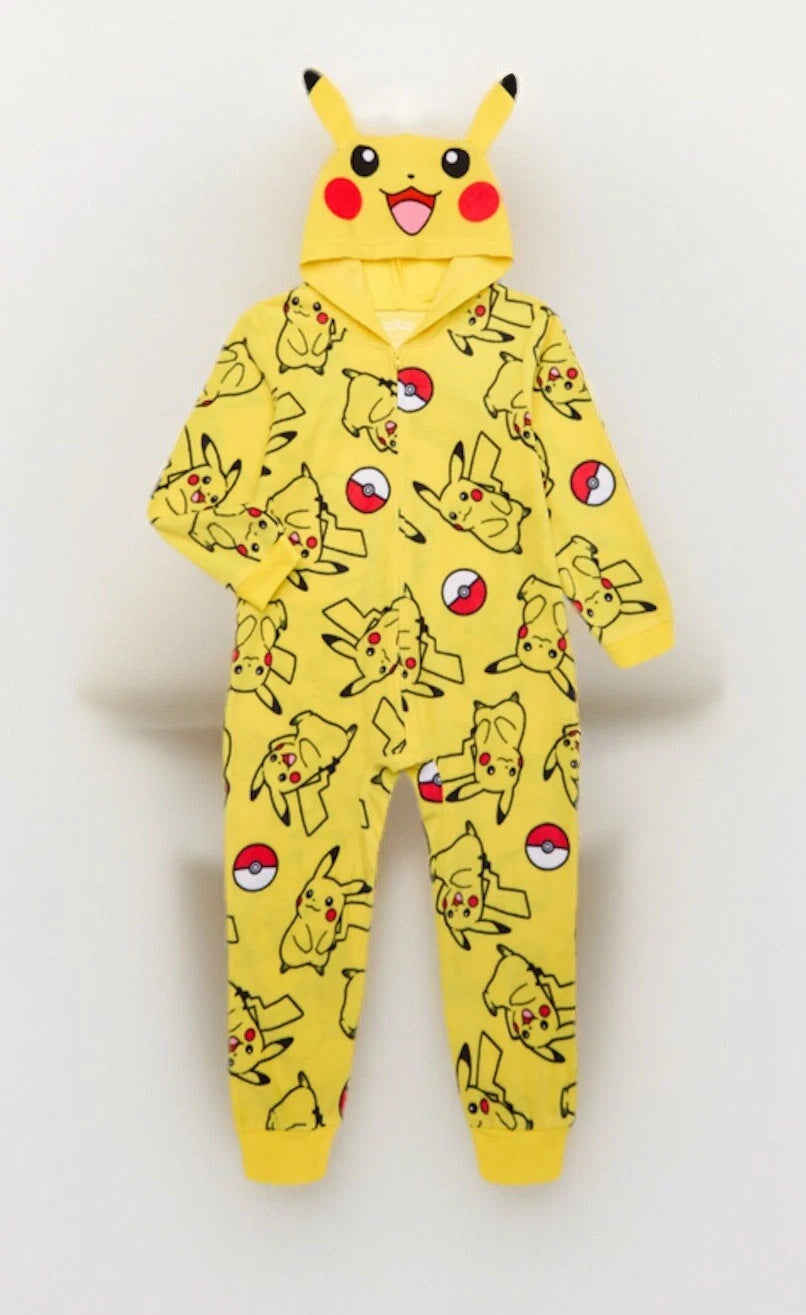 Pokemon Pikachu Hoodie Union Suit One Piece Pajamas 4-5, 8, 10-12, 14-16 Boys