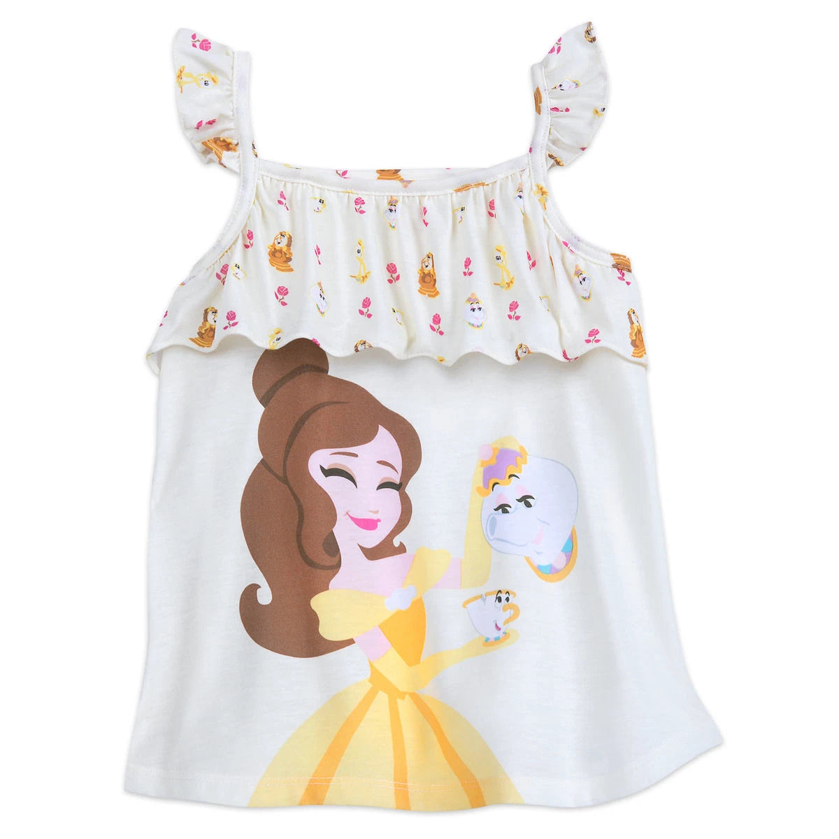 NWT Disney Store  Belle Pajamas Pjs 2 Piece Set  Size 4 Girls Ruffle Trim