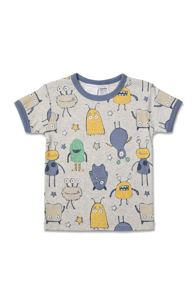 Boys Size 4-10 Marquise Grey Monsters Print Short Sleeve Cotton Pyjama Set