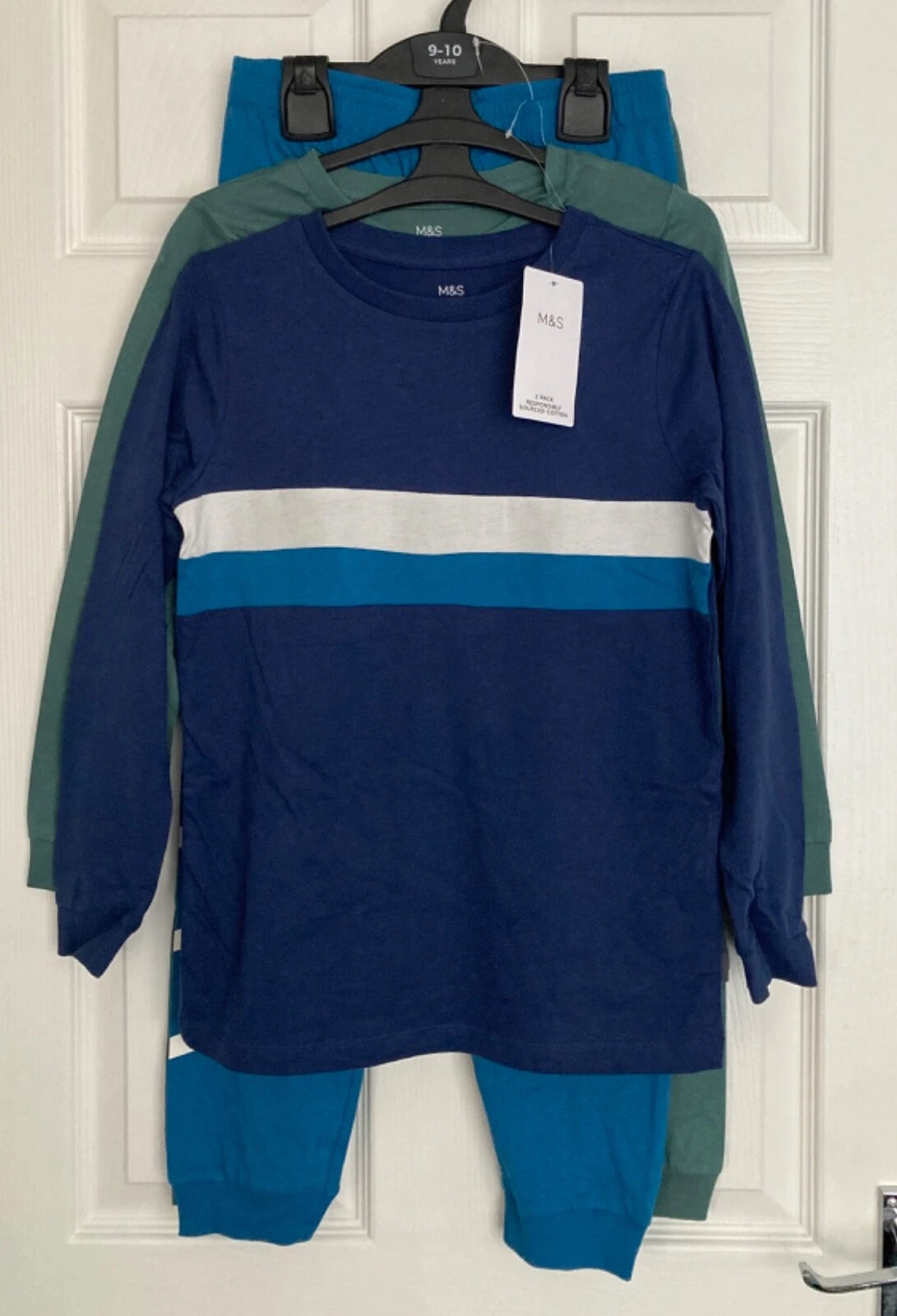 NEW M&S Boys Indigo Mix Pure Cotton Pyjamas Set 2 Pairs Sizes 9-10 & 12-13 Years