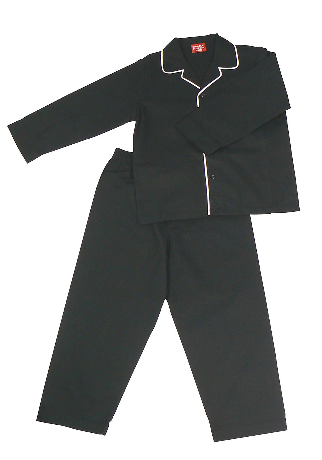 PYJAMA SUIT SLEEPWEAR 100% COTTON  BLACK WITH WHITE PIPING  4-9 YEARS
