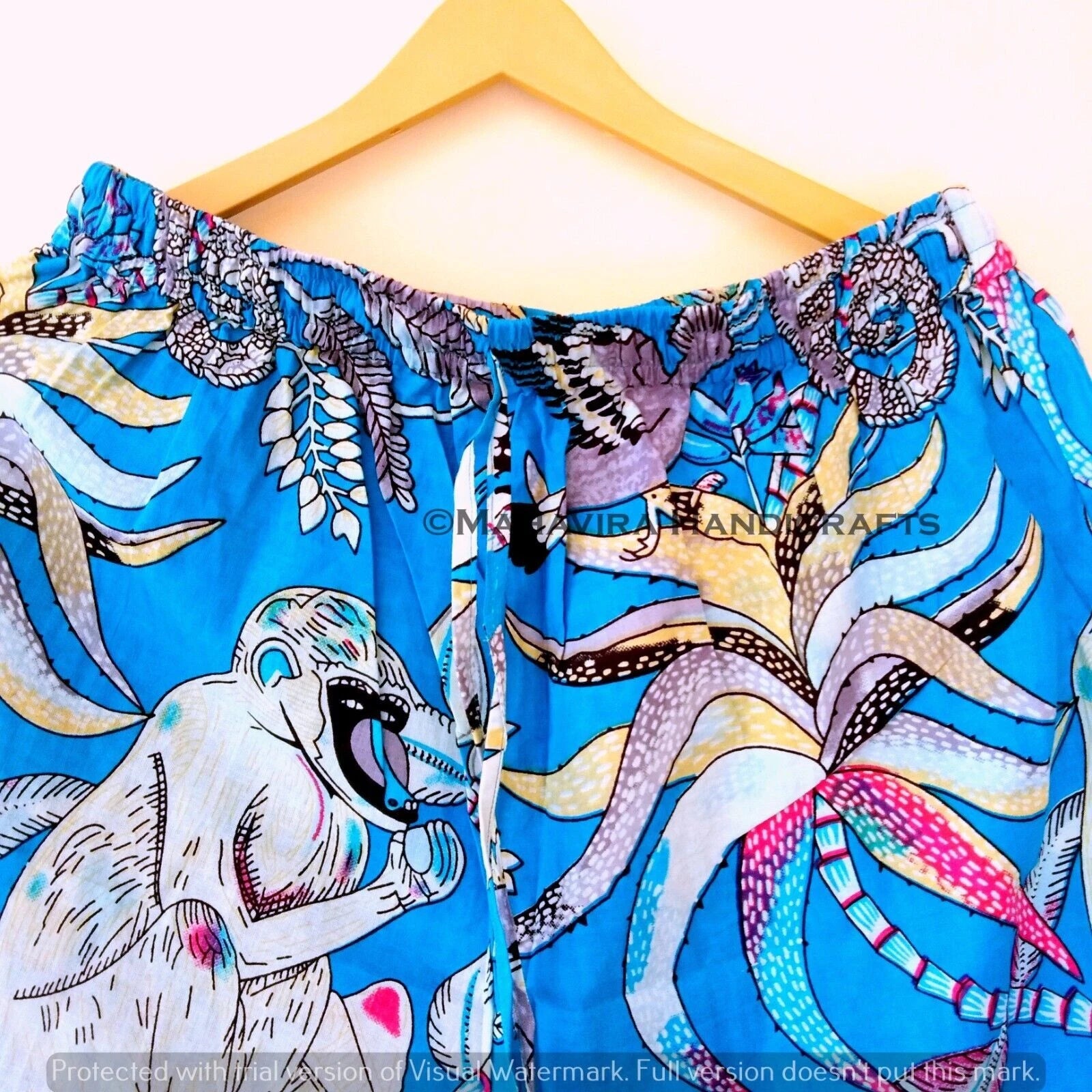 Indian Cotton Monkey Print Turquoise hippie Sleepwear gypsy Women Pajama set