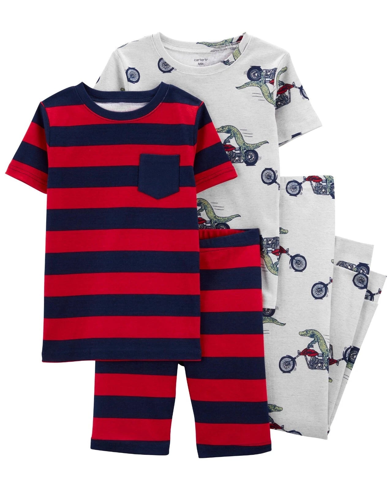 New Carter's Red & Navy Crocodile Stripe Pocket Pajama Set - Boys  7 8