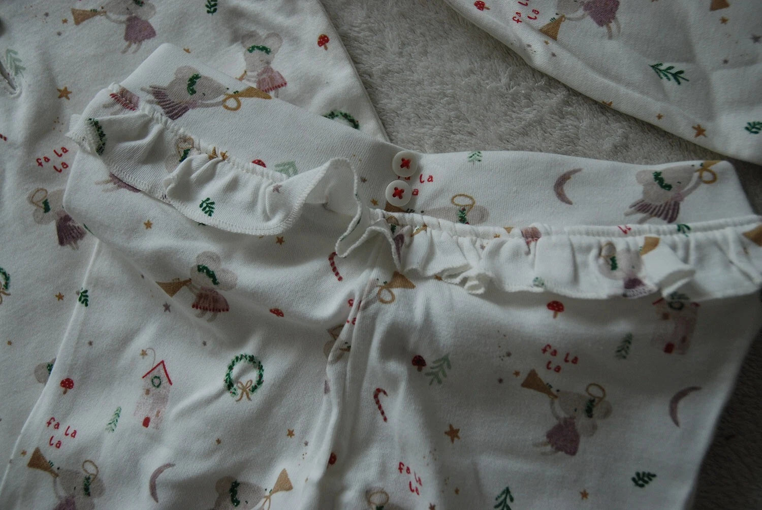 Kids 2PCS Pyjamas Set Cute Christmas Fairy Mouse Playing Trumpet 100% Cotton