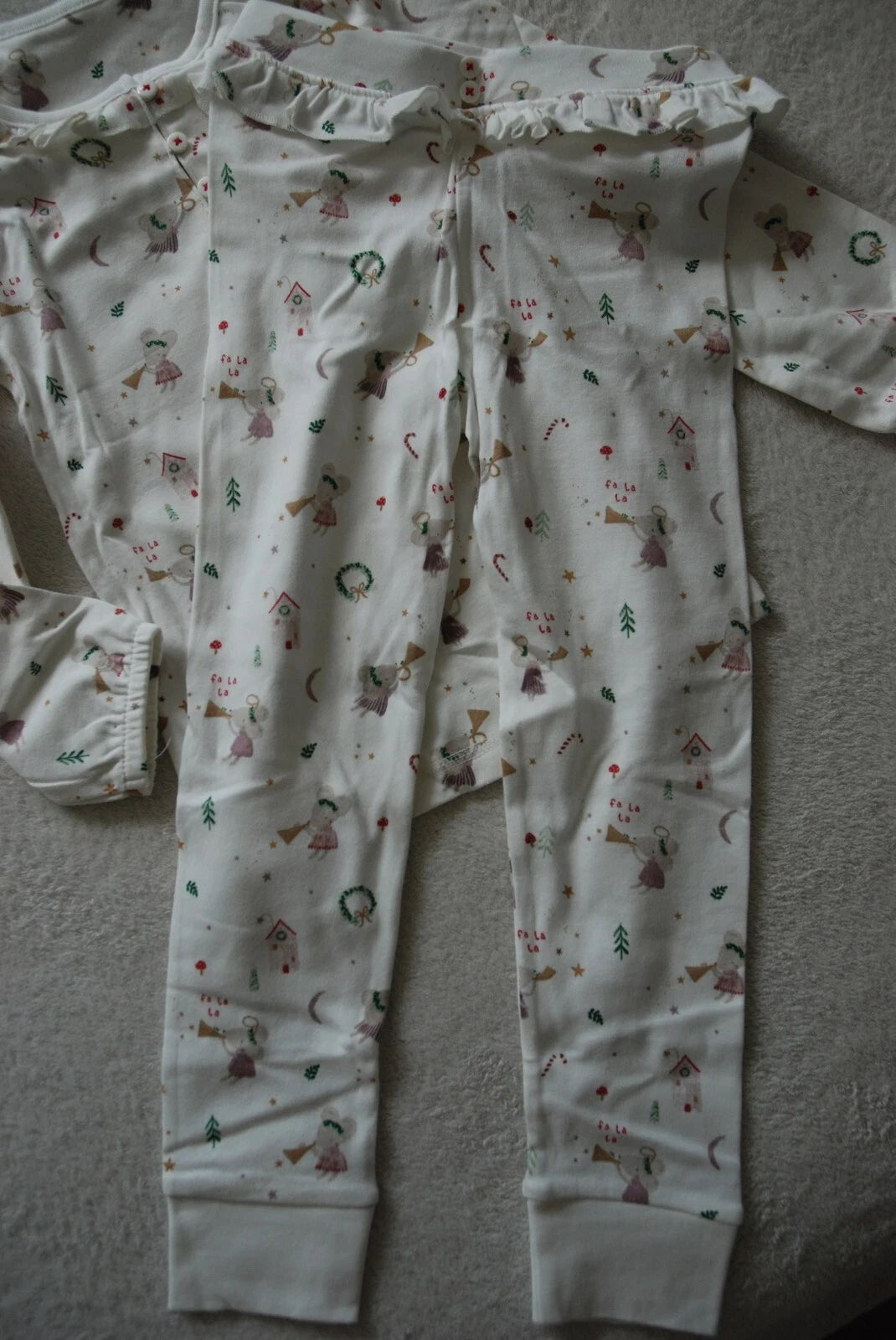 Kids 2PCS Pyjamas Set Cute Christmas Fairy Mouse Playing Trumpet 100% Cotton