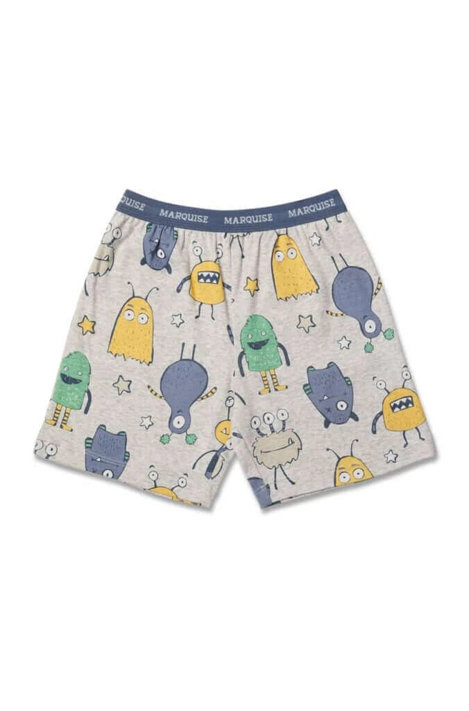 Boys Size 4-10 Marquise Grey Monsters Print Short Sleeve Cotton Pyjama Set