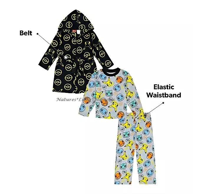 Pokemon Robe Pajamas Set Boys Bathrobe 3 Piece Size 4 5 6 8 10 Pikachu Kids NWT