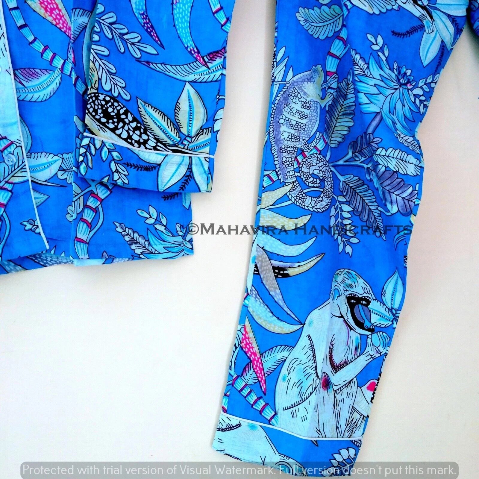Indian Cotton Monkey Print Turquoise hippie Sleepwear gypsy Women Pajama set