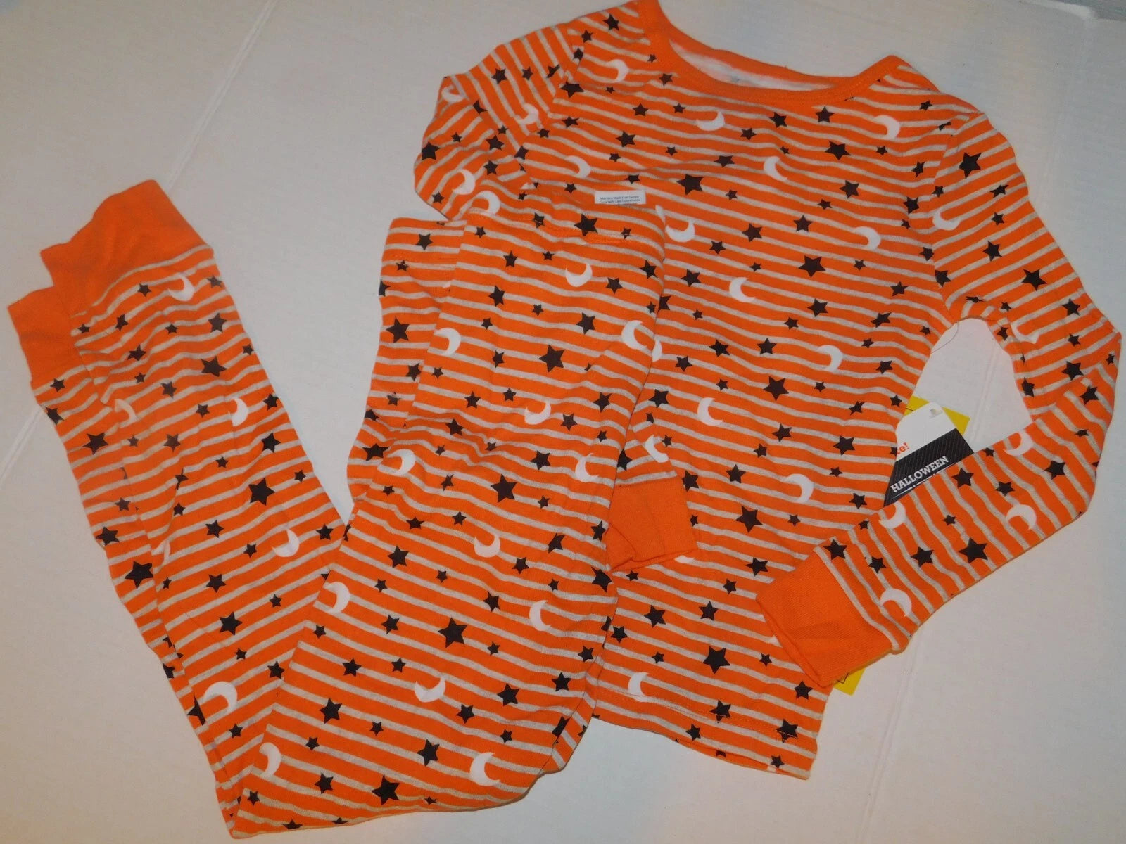 Boys Girls Pajama Set Size 4 5 Orange Stars & Moon Halloween