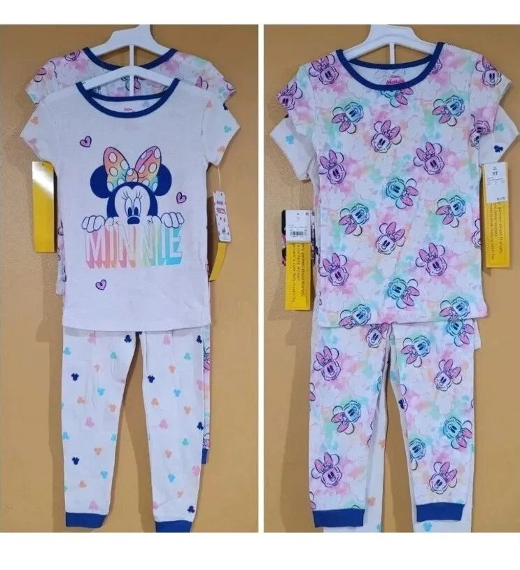 Girls Disney's Minnie Mouse 4 Piece Cotton Pajama Set 3T or 5T NWT