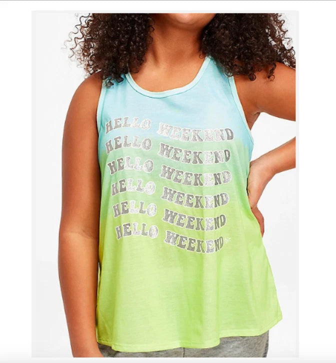 *NWT* JUSTICE GIRLS SIZE 8 HELLO WEEKEND GREEN BLUE OMBRE TOP N SHORTS PAJAMAS