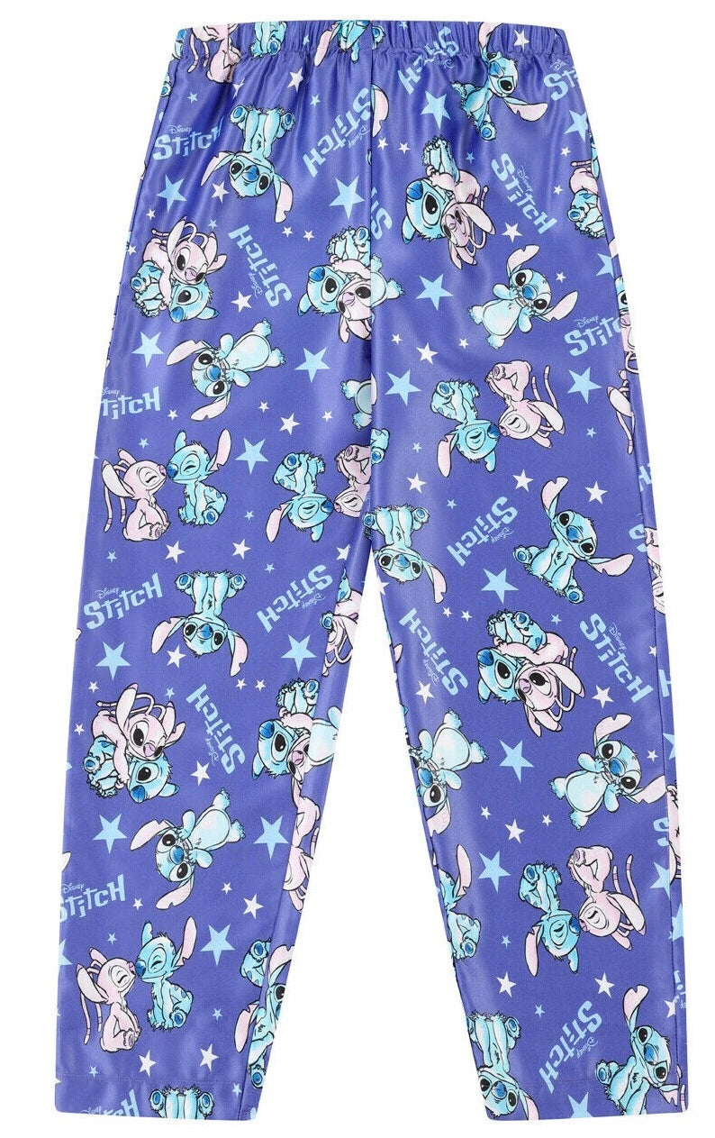 Disney Stitch And Angel Girls Long Purple Satin Pyjama Set for Kids