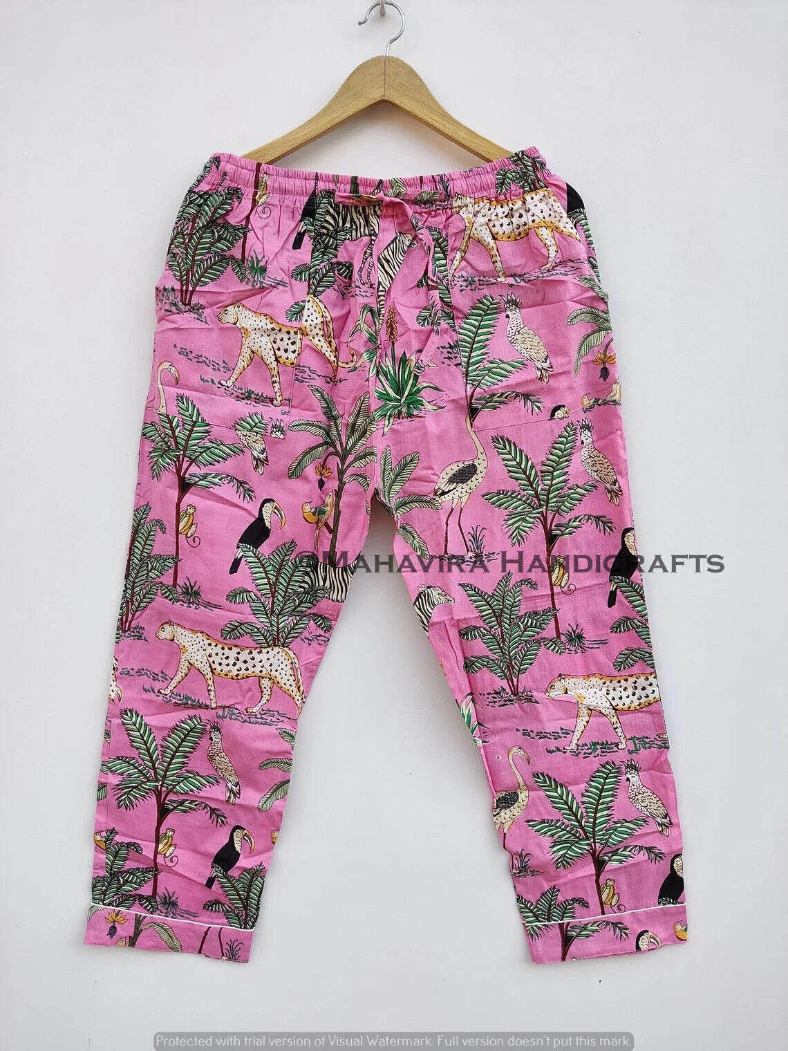 Indian Cotton Animal Print pink hippie Sleepwear gypsy Women Pajama set