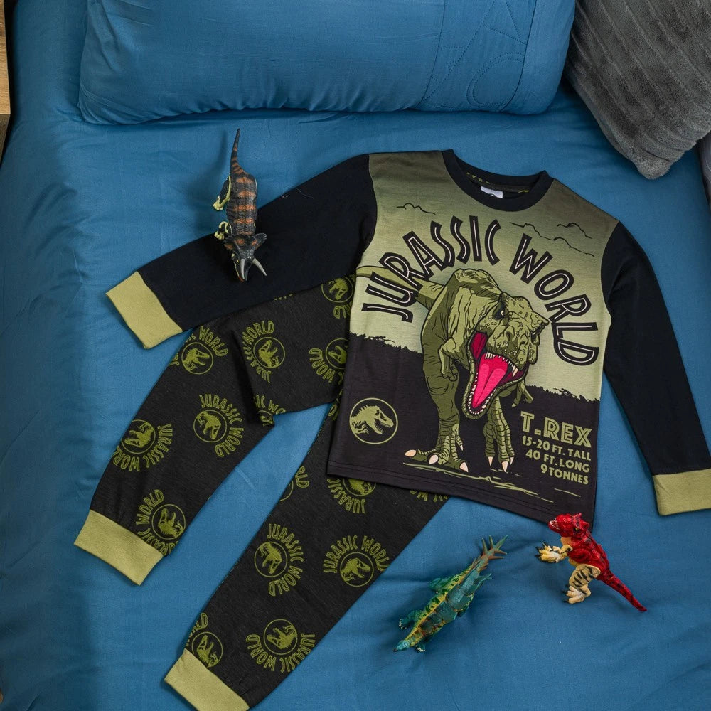 Jurassic World Boys Dinosaur Pyjamas Set T-Rex Character PJs Cotton Nightwear