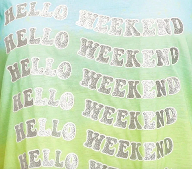 *NWT* JUSTICE GIRLS SIZE 8 HELLO WEEKEND GREEN BLUE OMBRE TOP N SHORTS PAJAMAS