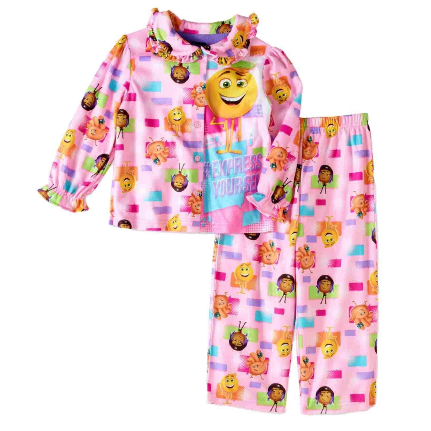 Toddler Girls Pink Flannel Emoji Movie Pajamas Express Yourself Sleep Set 4T