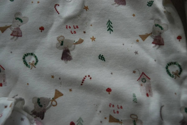 Kids 2PCS Pyjamas Set Cute Christmas Fairy Mouse Playing Trumpet 100% Cotton