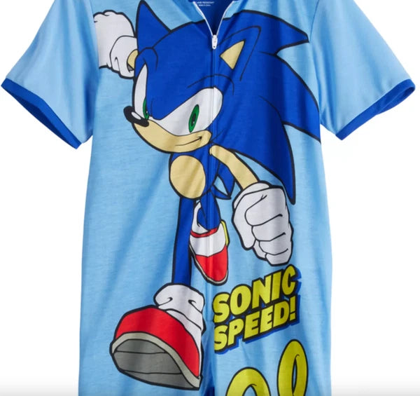 Boys Sonic the Hedgehog One Piece Pajamas Hoodie Union Suit Costume 4 6 8 10 NEW