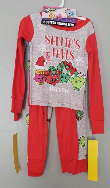 Girls Christmas Pajamas SHOPKINS  Size 4 -Set of 2-Cotton NEW