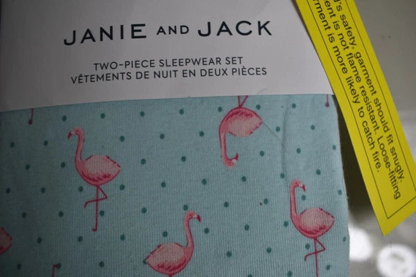 NEW Janie & Jack 2 PC Pink Flamingo Pajama SET Long Sleeve Blue COTTON PJ 4