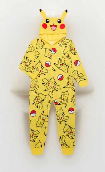 Pokemon Pikachu Hoodie Union Suit One Piece Pajamas 4-5, 8, 10-12, 14-16 Boys