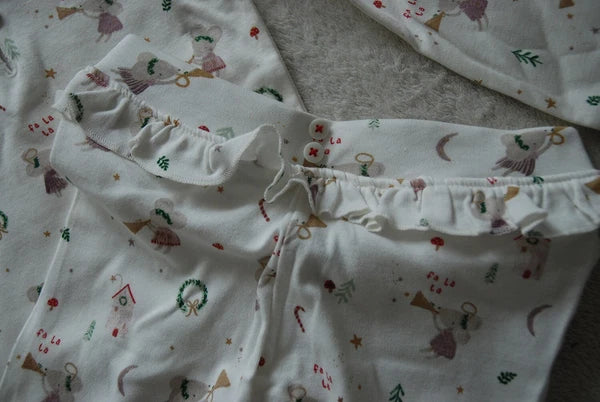 Kids 2PCS Pyjamas Set Cute Christmas Fairy Mouse Playing Trumpet 100% Cotton