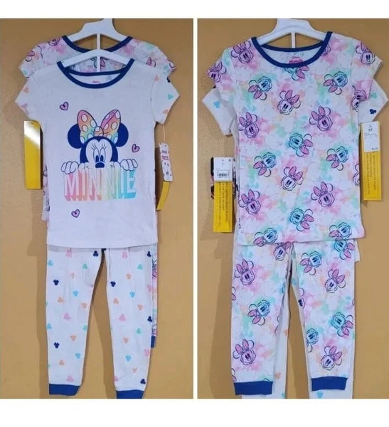 Girls Disney's Minnie Mouse 4 Piece Cotton Pajama Set 3T or 5T NWT