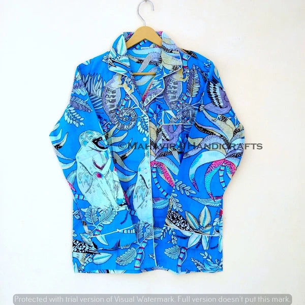 Indian Cotton Monkey Print Turquoise hippie Sleepwear gypsy Women Pajama set