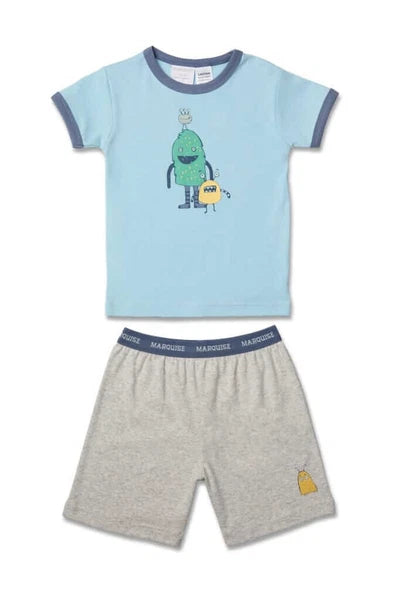 Boys Size 4-10 Marquise Blue Monsters Short Sleeve Cotton Pyjama Set