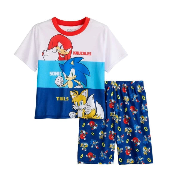 Boys Sonic the Hedgehog Pajamas Set T Shirt Short  4 5 6 8 10 12 SEGA Knuckles