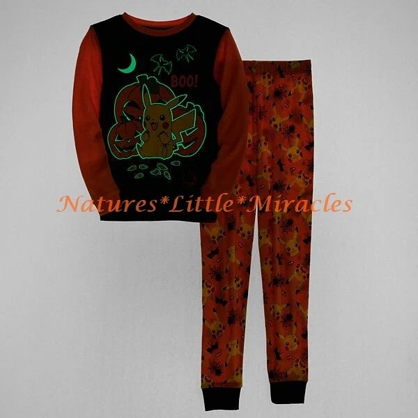 Pokemon HALLOWEEN Pikachu Pajamas Boy's Size 4 6 8 10 Glow In The Dark Girls NWT