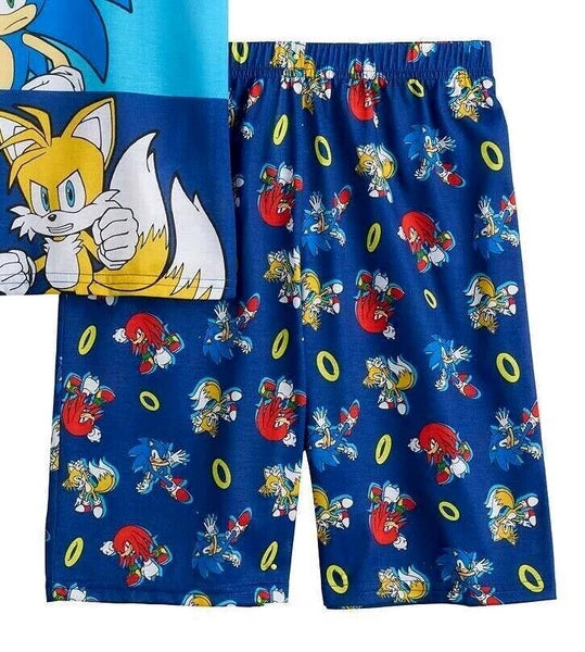 Boys Sonic the Hedgehog Pajamas Set T Shirt Short  4 5 6 8 10 12 SEGA Knuckles