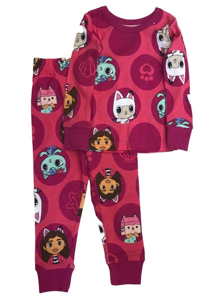 Gabby's Dollhouse Toddler Girls Long Sleeve Pink Cotton Pajamas Sleep Set 4T