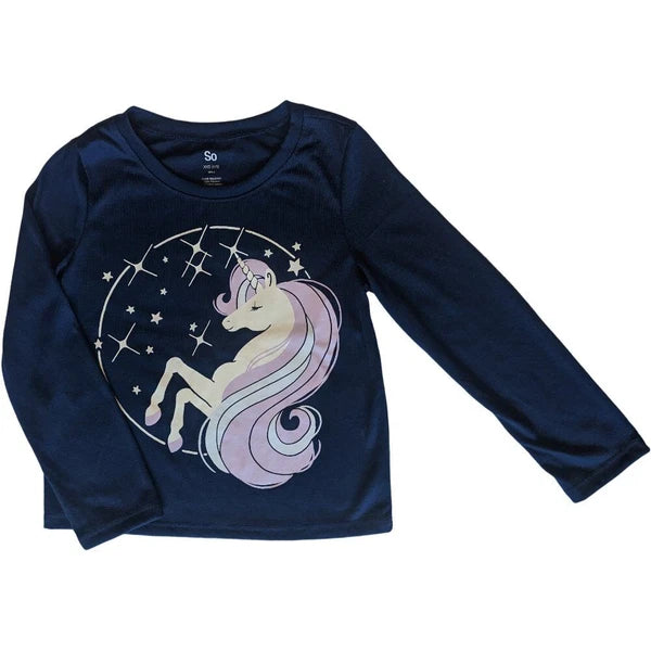 New/NWT SO® Girls Unicorn Graphic Print Comfy Top & Shorts Pajama Set