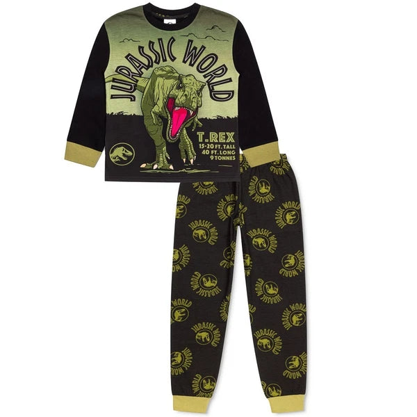 Jurassic World Boys Dinosaur Pyjamas Set T-Rex Character PJs Cotton Nightwear