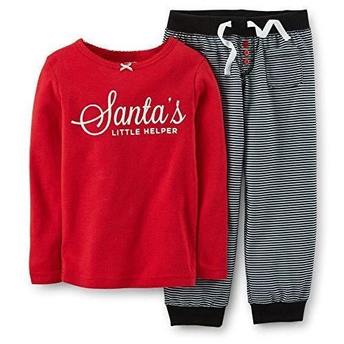 CARTER'S 2PC SANTA'S HELPER RED WHITE GIRLS PAJAMAS TOP PANTS SET CHRISTMAS 4 4T