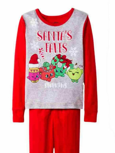 Girls 4pc Shopkins Santas Faves Christmas Holiday Pajamas Cotton Sleep Set