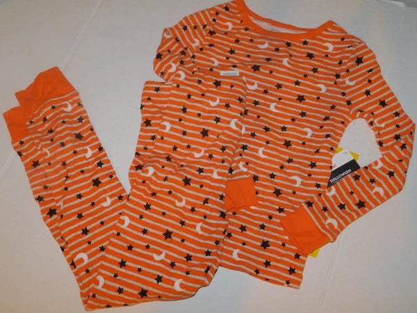 Boys Girls Pajama Set Size 4 5 Orange Stars & Moon Halloween