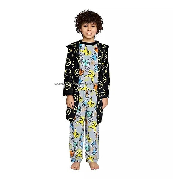Pokemon Robe Pajamas Set Boys Bathrobe 3 Piece Size 4 5 6 8 10 Pikachu Kids NWT